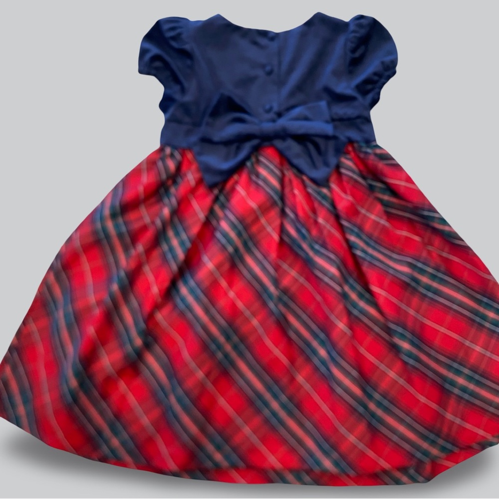 Max Studio Navy and Red Plaid Kids Formal Dress